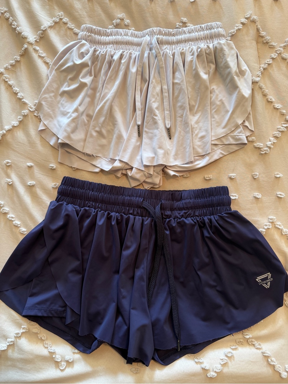 Girls' Athletic Ruffle Shorts — Navy and Light Gray/White - Small